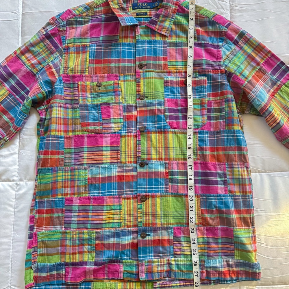 Polo Ralph Lauren Classic Fit Patchwork Madras Camp Shirt 100% Cotton Medium - Picture 10 of 14